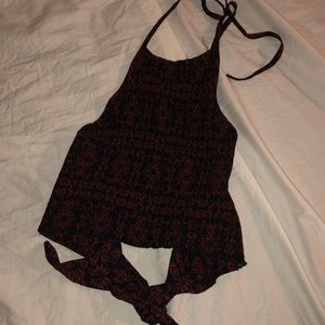 Flower pattern tie halter crop top